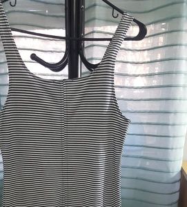 Midi length dress. grey and black stripes